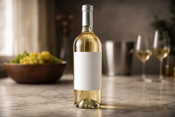 Fototapeta premium Transparent glass wine bottle mockup with blank label space