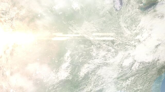 Earth zoom in from space and focus on Springfield, Missouri, USA. Background for travel intro or blog. Satellite view. 3D style Animation. Images from NASA.