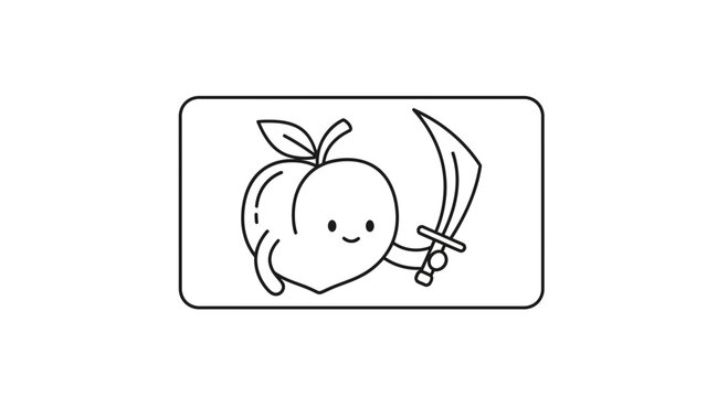 Cute Peach Character Holding a Sword, Cartoon Style