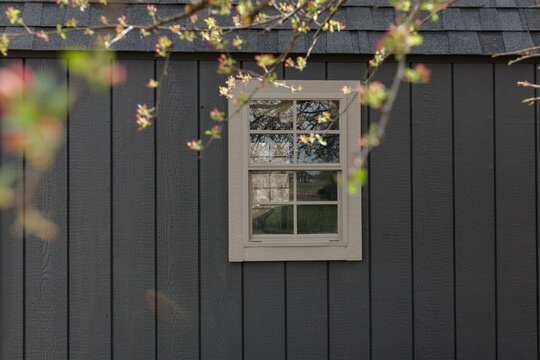A freshly painted barn in the spring for chickens. 