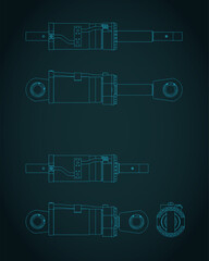 Obraz premium Hydraulic cylinder piston blueprints illustration