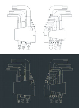 Hex key wrench set in holder blueprints