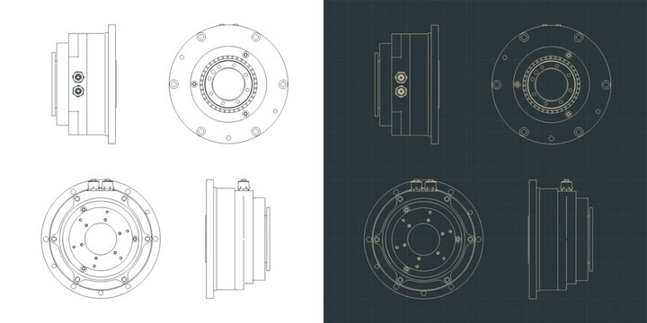 Hydraulic rotary actuator unit blueprints illustrations