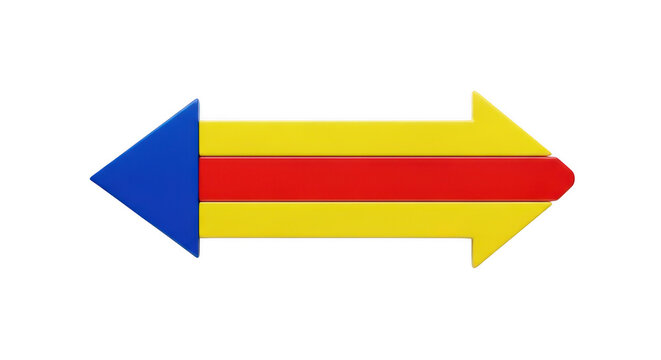 A vibrant and dynamic double-headed arrow with blue, yellow, and red colors isolated on transparent background