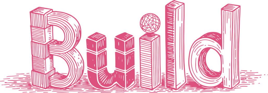 Pink "Build" Word with 3D Block Letters and a Diamond Accent