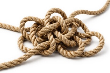 Fototapeta premium Twisted string creating complex knots on a plain white background
