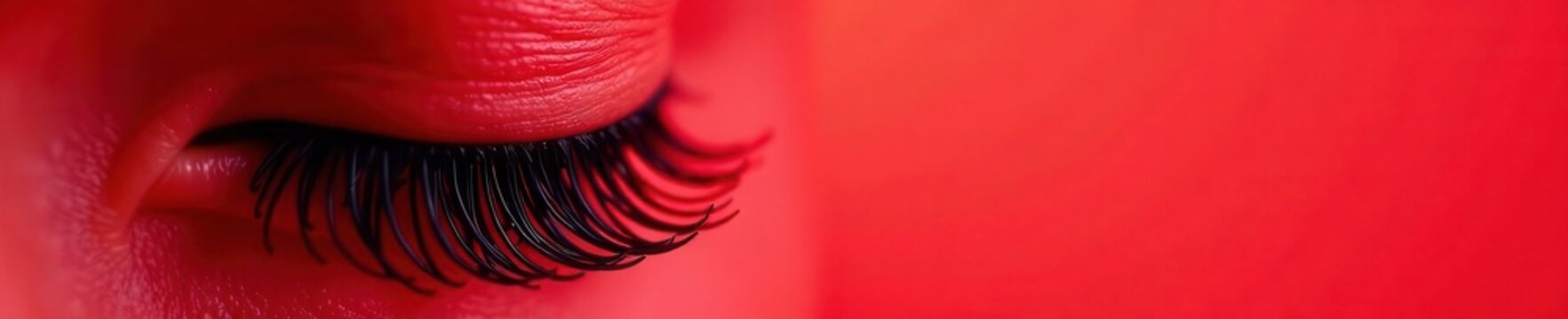 Intricate black false eyelash detail Red backdrop , isolated on red, lashes, isolated