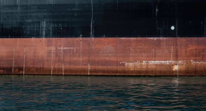 Merchant ship side profile showing bilge water removal