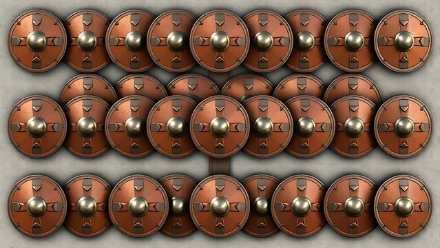 legionary. Geometric pattern of overlapping Roman shields in testudo formation. event programs, museum guides, designed for cultural heritage projects and event programs.