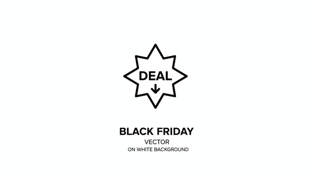 Black Friday Deal Icon with Down Arrow, Vector Graphic on White Background
