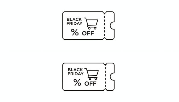 Black Friday Discount Coupon with Shopping Cart Icon, Percentage Off Sale