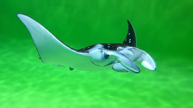 Underwater stingray swimming against green background