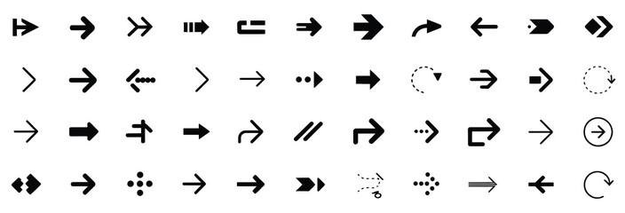 Naklejka premium Assortment of modern arrow icons and directional symbols for digital interfaces and design projects.