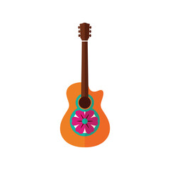 Naklejka premium Acoustic guitar with floral pattern vector illustration isolated on white background