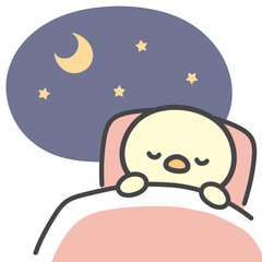 夜ぐっすり眠るひよこの手描きイラスト © Nitomaru