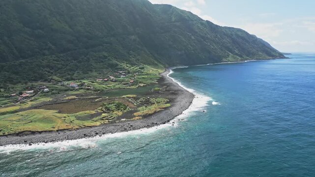 Scenic coast of Faja da Cumbre, Sao Jorge, Azores on a sunny day