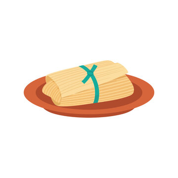 Mexican tamale vector illustration on plate, traditional food pattern design