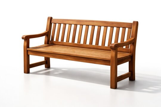 wooden bench on smooth white surface with isolated background