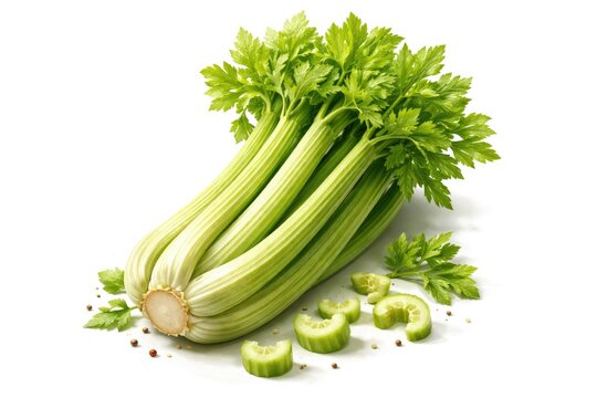 Illustration of fresh celery plants with vibrant stalks for culinary packaging and cooking ideas on a clean white background