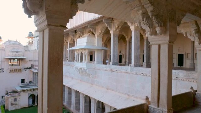Majestic Corrridor of Garh palace, the palace was built in Raja Rao Ratan Singh Hada regime .