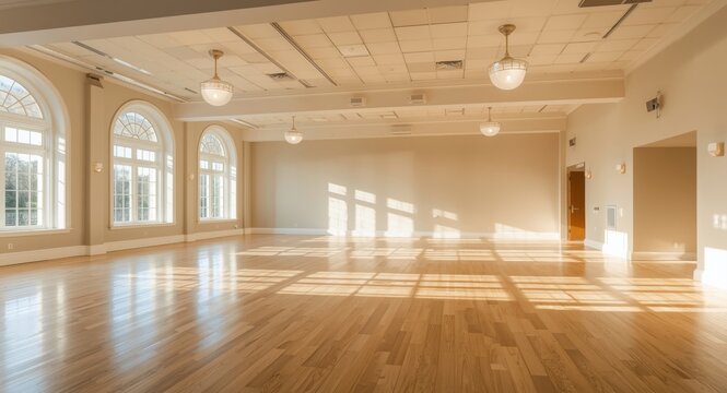 Well lit hall with clean design perfect for dance sessions