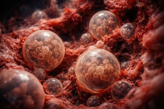 Microscopic view of coccidiosis spherules in infected lung tissue during EBUS examination