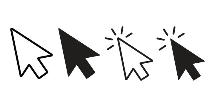 Four black and white computer mouse cursor icons