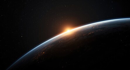 Naklejka premium Space image portraying a planet with atmospheric glow and distant stars