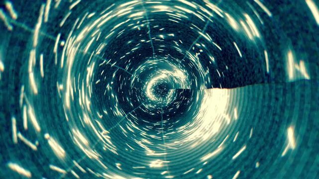 Glowing light particles flowing animation with tunnel and diminishing perspective point of view