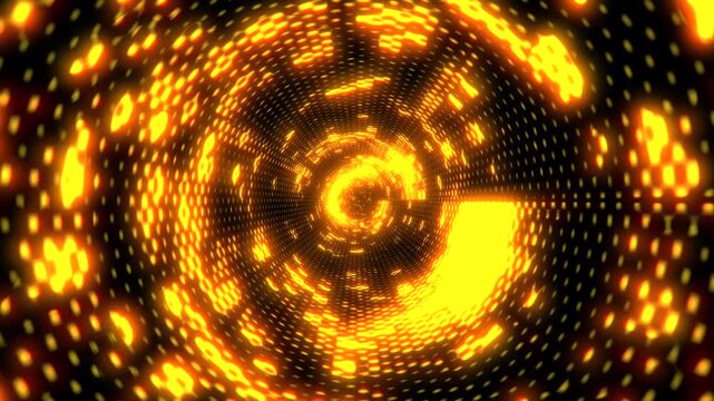 Glowing light particles flowing animation with tunnel and diminishing perspective point of view