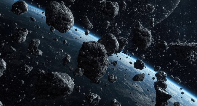 Massive metallic asteroids and scattered debris forming a swarm in space environment