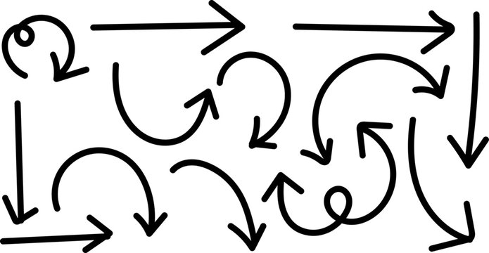 Hand drawn arrows black and white directional indicators for presentations design