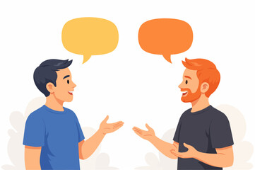 Fototapeta premium Two men talking with speech bubbles