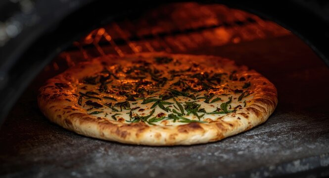 Wood fired oven cooked manouche flatbread with herbs
