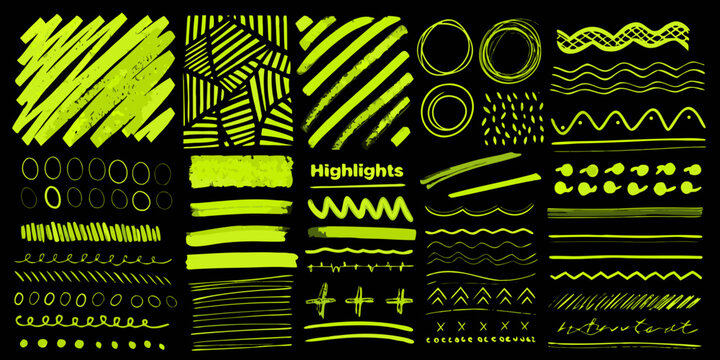 A collection of vibrant yellow highlighter style shapes and scribbles