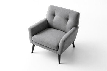 Fototapeta premium High angle view of a modern gray fabric chair on a clean white background