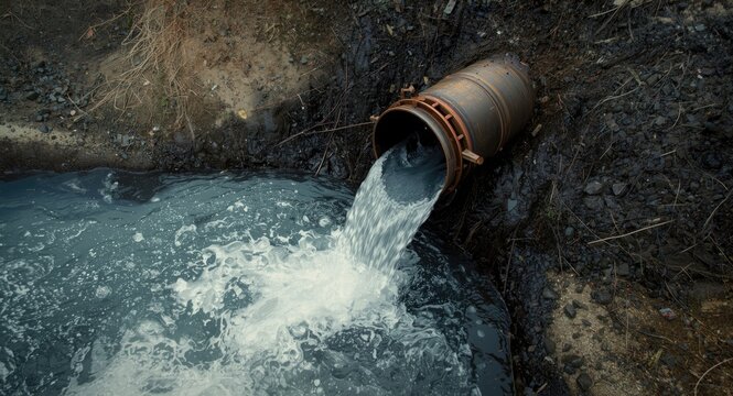 Water pollution from pipe discharge impacting tailings dump habitat