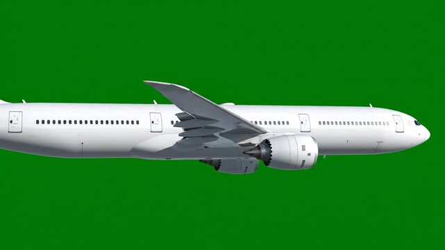White airplane isolated on green background for commercial imagery