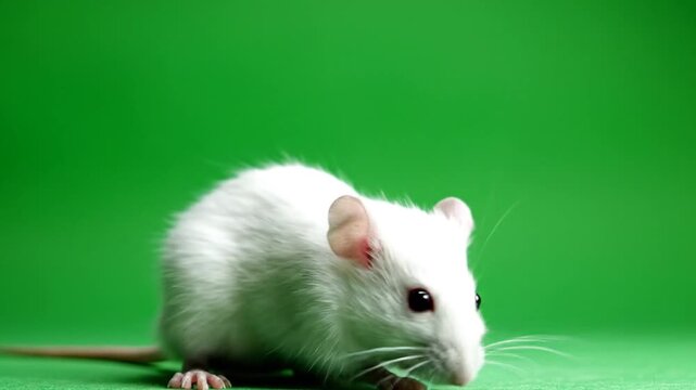 White mouse on green backdrop animal studio shot