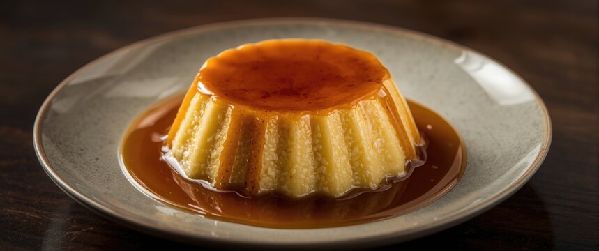 Sweet custard pudding finished with a rich caramel topping