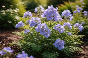 Obraz premium Jacob's ladder flower thriving in a sunny garden bed