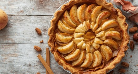 Tart and sweet apple pie divided to reveal cooked apples