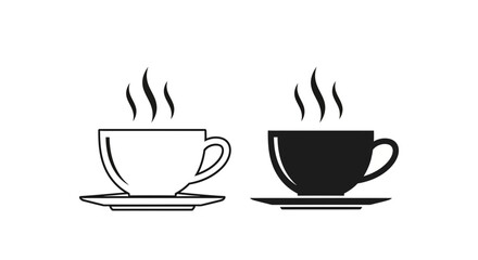 Obraz premium Two elegant coffee cups with rising steam a minimalist black and white illustration for beverage lovers