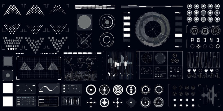 Abstract futuristic interface elements displayed on a dark background