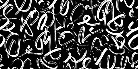 Obraz premium Abstract black background filled with chaotic white brushstroke lettering