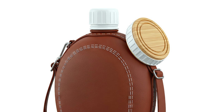 Brown Leather Canteen with Wood Cap and Strap