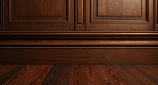 Wooden baseboards and crown molding in historic Victorian design