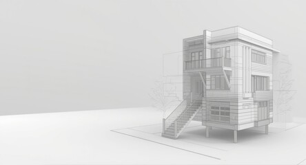 Fototapeta premium Three dimensional townhome structural sketch with detailed lines