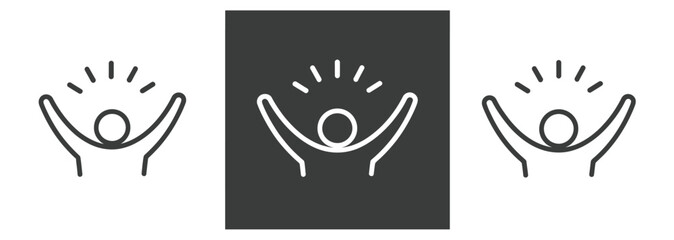 Joyful person with arms raised in celebration, isolated on white background, line art. © abdur