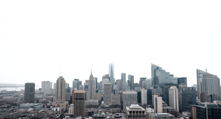 Fototapeta premium white background with a modern urban skyline featuring business district buildings perspective